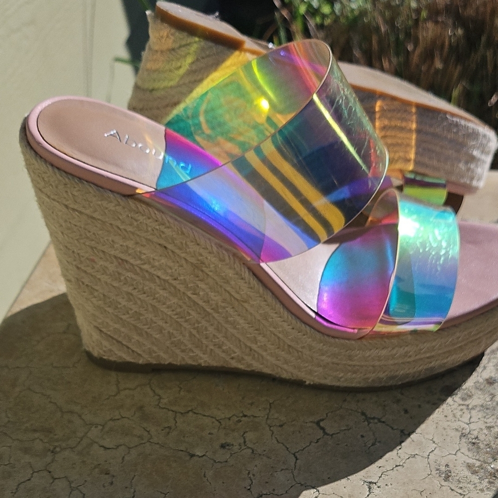Iridescent Pink Wedge Slide - Women's Sandal - Picture 2 of 6
